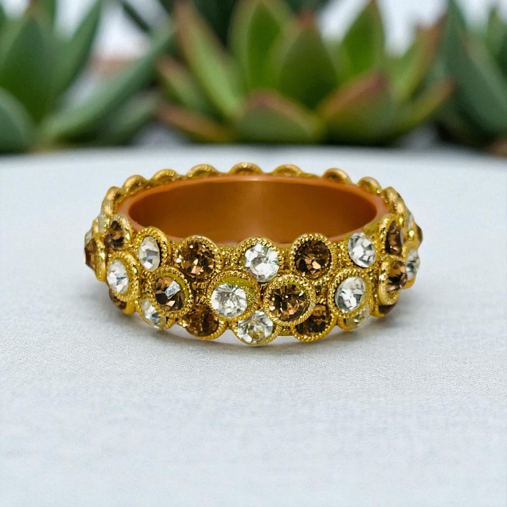 Dazzling Topaz and Clear Crystal Bangle Bracelet Statement Pc Autumn Fall Colors